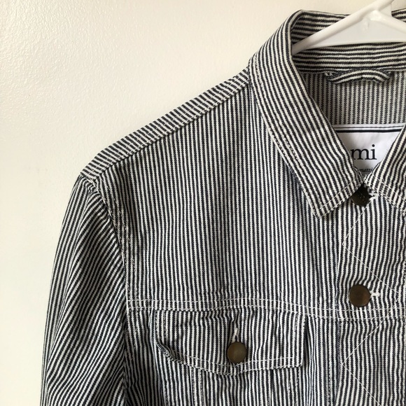 AMI Striped Denim Jacket Black and White - Picture 3 of 16